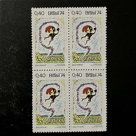 Quadra de Selos Comemorativos do Brasil - Divulgação das Lendas Populares - 1974 - Novo - ref.2401