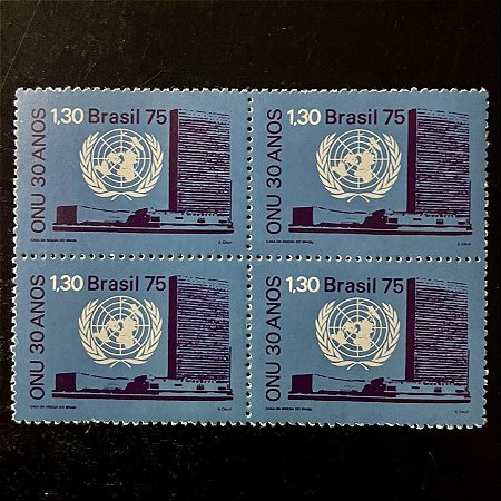 Quadra de Selos Comemorativos do Brasil - 30o.Aniversário da ONU - 1975 - Novo - ref.2406