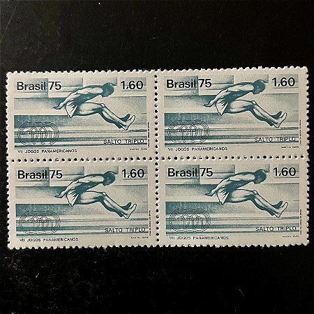 Quadra de Selos Comemorativos do Brasil - Recorde Mundial - Salto Triplo - VII Jogos Pan-Americanos no México - 1975 - Novo - ref.2408