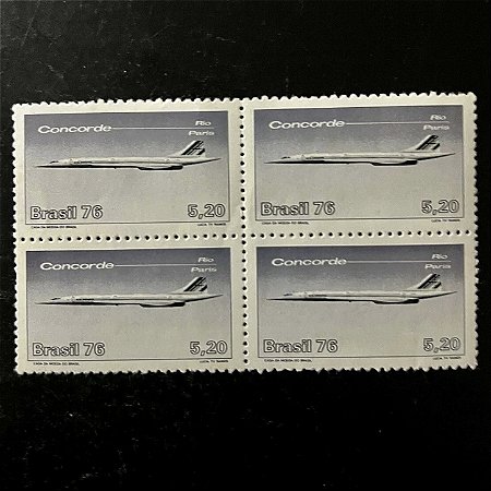 Quadra de Selos Comemorativos do Brasil - 1o.Voo Comercial do Concorde ao Brasil - 1976 - Novo - ref.2418