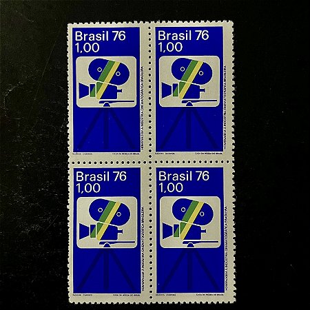 Quadra de Selos Comemorativos do Brasil - Homenagem a Industria Cinematografica Brasileira - 1976 - Novo - ref.2423