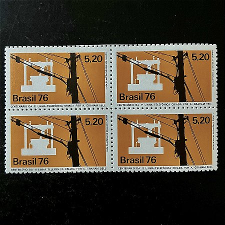Quadra de Selos Comemorativos do Brasil - Centenário da Primeira Linha Telefonica - 1976 - Novo - ref.2424