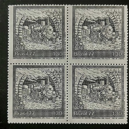 Quadra de Selos Comemorativos do Brasil - Centenário da Ligação FerroviáriaSão Paulo - RJ - 1977 - Mint - ref.2433