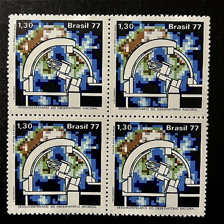Quadra de Selos Comemorativos do Brasil - Sesquicentenário do Observatorio Nacional no Rio de Janeiro - 1977 - Mint - ref.2442