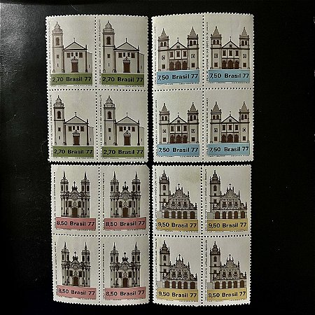 04 Quadras de Selos Comemorativos do Brasil - Arquitetura Religiosa no Brasil - Igrejas - 1977 - Mint - ref.2446