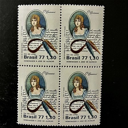 Quadra de Selos Comemorativos do Brasil - Dia do Livro - Homenagem a José de Alencar - 1977 - Mint - ref.2457