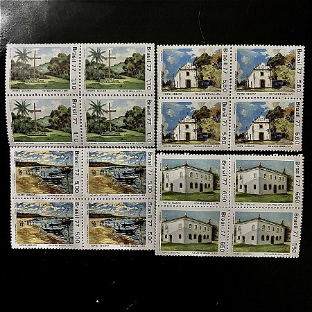 04 Quadras de Selos Comemorativos do Brasil - Centenário da Filiação do Brasil à UPU - 1977 - Mint - ref.2458