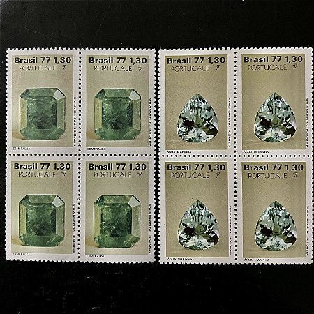 01 Quadras de Selos Comemorativos do Brasil - Pedras Preciosas - Esmeralda - Agua Marinha - 1977 - Mint - ref.2461