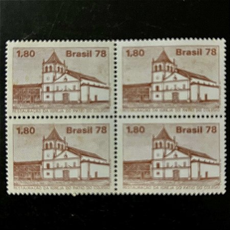 Quadra de Selos Comemorativos do Brasil - Restauração da Igreja do Patio do Colégio em São Paulo - 1978 - Mint - ref.2464