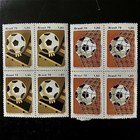 02 Quadras de Selos Comemorativos do Brasil - XI Campeonato Mundial de Futebol na Argentina - 1978 - Mint - ref.2474