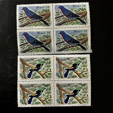02 Quadras de Selos Comemorativos do Brasil - Proteção a Fauna - Pássaros Brasileiros - Mint - ref.2478