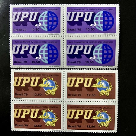 02 Quadras de Selos Comemorativos do Brasil - XVIII Congresso da União Postal Universal - 1979 - Mint - ref.2483