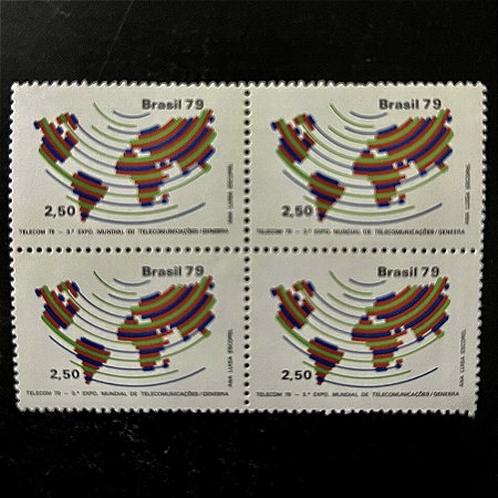 Quadra de Selos Comemorativos do Brasil - Telecom 79 - 3a.Exposição de Telecomunicacoes - Genebra - 1979 - Mint - ref.2491