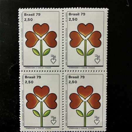Quadra de Selos Comemorativos do Brasil - XXXV Congresso da Sociedade Brasileira de Cardiologia - 1979 - Mint - ref.2493