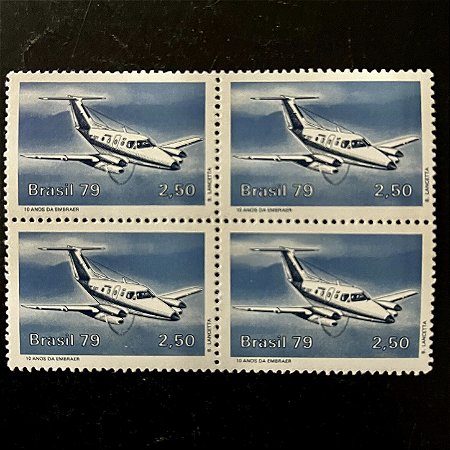 Quadras de Selos Comemorativos do Brasil - 10 Anos da Criação da Embraer - 1979 - Mint - ref.2496