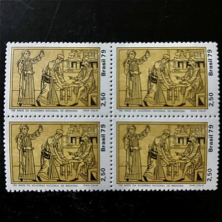 Quadras de Selos Comemorativos do Brasil - 150 Anos da Academia Nacional de Medicina - RJ - 1979 - Mint - ref.2497