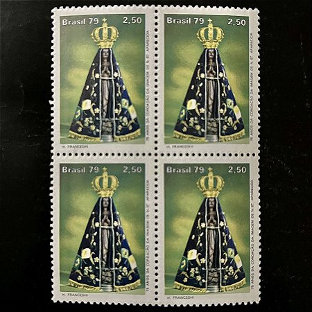 Quadra de Selos Comemorativos do Brasil - 75 Anos da Coroação da Imagem de Nossa Senhora Aparecida - 1979 - Mint - ref.2499