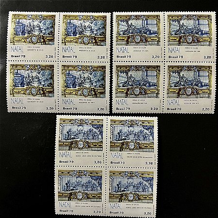 03 Quadras de Selos Comemorativos do Brasil - Natal 79 - Azulejos da Igreja Nossa Senhora da Saude - 1979 - Mint - ref.2501