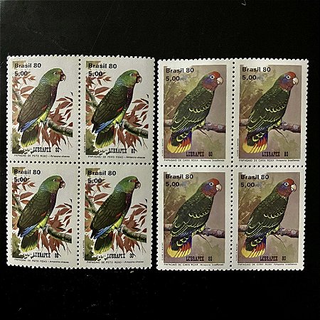 02 Quadras de Selos Comemorativos do Brasil - Fauna Brasileira - Psitacideos - 1980 - Mint - ref.2503