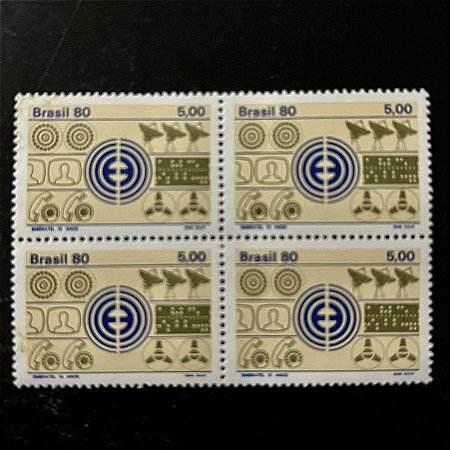 Quadra de Selos Comemorativos do Brasil - Embratel - 15 Anos - 1980 - Mint - ref.2509