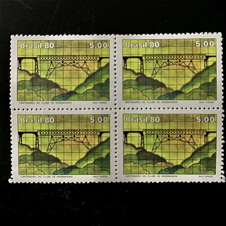 Quadra de Selos Comemorativos do Brasil - Centenário do Clube de Engenharia - 1980 - Mint - ref.2515