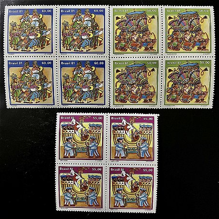 03 Quadras de Selos Comemorativos do Brasil - Folguedos e Bailados Populares - 1981 - Mint - ref.2520