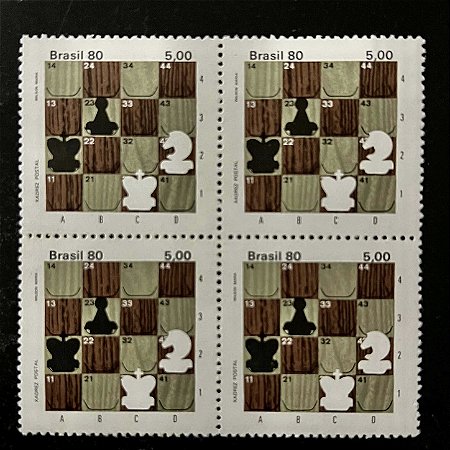 Quadra de Selos Comemorativos do Brasil - Xadrez Postal - 1980 - Mint - ref.2525