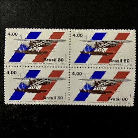 Quadra de Selos Comemorativos do Brasil - Cinquentenário da 1a. Travessia Aeropostal do Atlantico Sul - 1980 - Mint - ref.2527