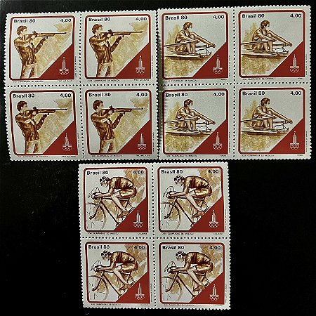 03 Quadras de Selos Comemorativos do Brasil - XXII Olimpiadas de Moscou - 1980 - Mint - ref.2528