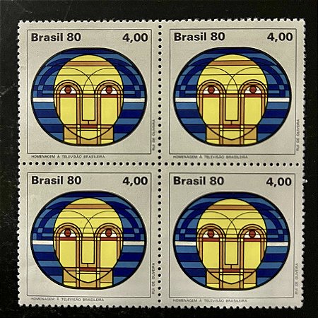 Quadra de Selos Comemorativos do Brasil - Homenagem a Televisão Brasileira - 1980 - Mint - ref.2533
