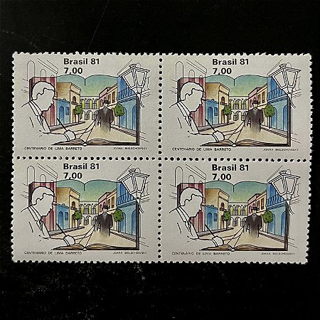 Quadra de Selos Comemorativos do Brasil -Centenário do Nascimento de Lima Barreto - 1981 - Mint - ref.2536