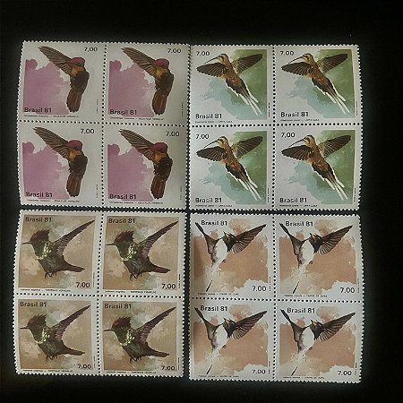 04 Quadras de Selos Comemorativos do Brasil - Fauna Brasileira - Beija-Flores - 1981 - Mint - ref.2537