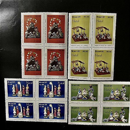 04 Quadras de Selos Comemorativos do Brasil - Natal 81 - Presépios Populares - 1981 - Mint - ref.2540