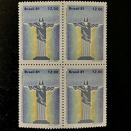 Quadra de Selos Comemorativos do Brasil - 50 Anos da Inauguração do Monumento ao Cristo Redentor - RJ - 1981 - Mint - ref.2541
