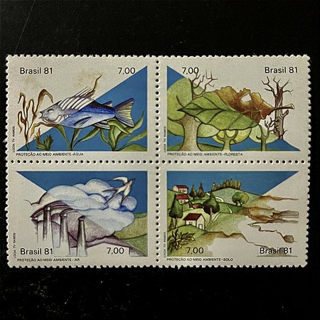 Quadra de Selos Comemorativos do Brasil - Proteção ao Meio Ambiente- 1981 - Mint - ref.2543