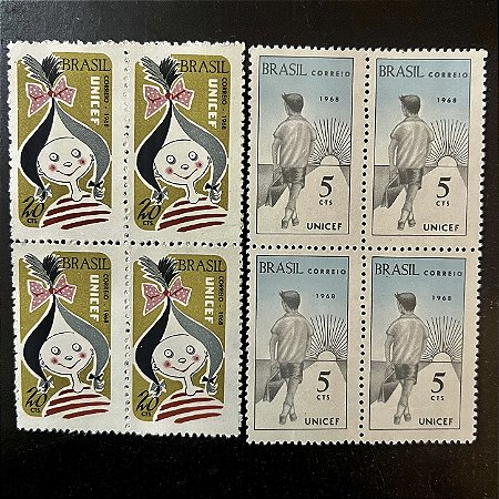 02 Quadras de Selos do Brasil - Fundo das Nações Unidas para a Infancia - 1968 - Mint - ref.2548