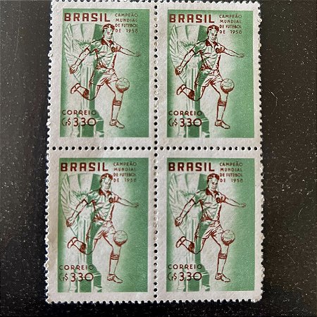 Quadra de Selos Comemorativos do Brasil - Campeão Mundial de Futebol de 1958 na Suécia - 1959 - Novo - Mint - ref.2550