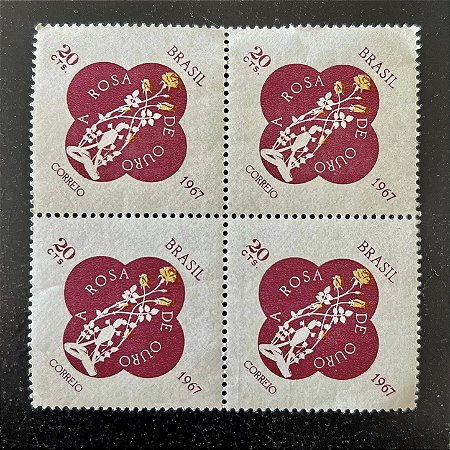 Quadra de Selos Comemorativos do Brasil - Outorga da Rosa de Ouro a Basilica de Nossa Senhora Aparecida - 1967 - Novo - ref.2553