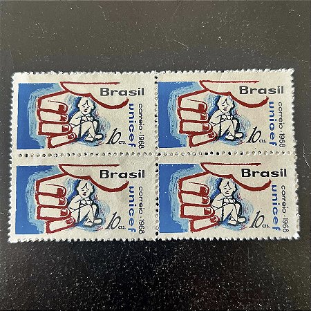 Quadra de Selos Comemorativos do Brasil - Fundo das Nações Unidas para a Infancia - 1967 - Novo - ref.2570