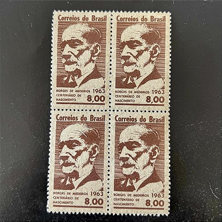 Quadra de Selos Comemorativos do Brasil - Centenário do Nascimento de Antonio Augusto Borges de Medeiros - 1963 - Novo - ref.2583