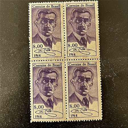 Quadra de Selos Comemorativos do Brasil - Centenário do Nascimento do Escritor Henrique Maximiliano Coelho Neto - 1964 - Novo - ref.2589