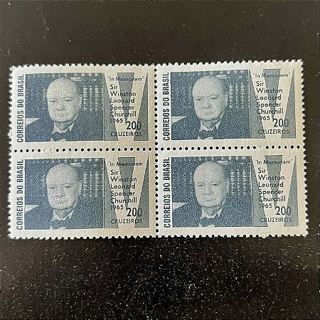 Quadra de Selos Comemorativos do Brasil - In Memoriam a Sir Winston Leonard Churchill - 1965 - Novo - ref.2592