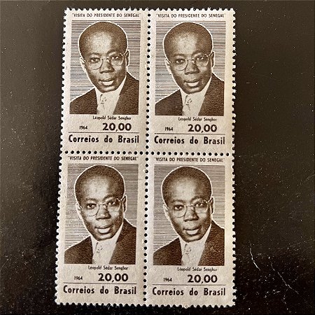 Quadra de Selos Comemorativos do Brasil - Visita do Presidente do Senegal Leopold Sedar Senghor - 1964 - Novo - ref.2597