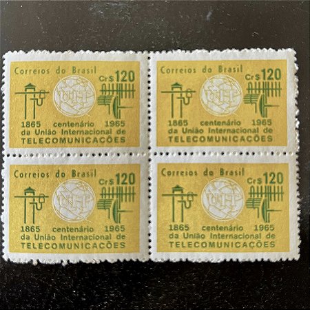 Quadra de Selos Comemorativos do Brasil - Centenário da União Internacional de Telecomunicações - 1965 - Novo - ref.2605
