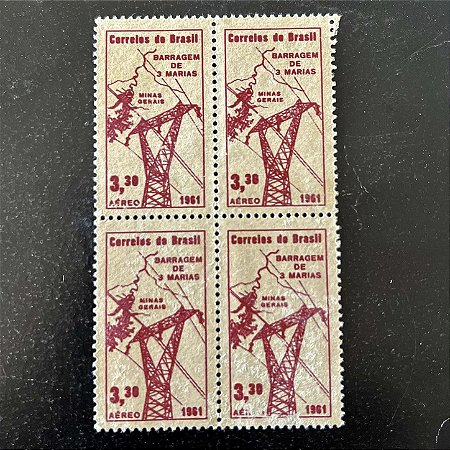 Quadra de Selos Comemorativos do Brasil - Inauguração da Barragem Tres Marias em Minas Gerais - 1961 - Novo - ref.2610