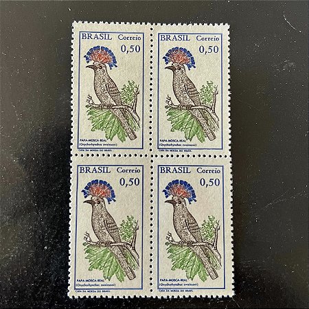 Quadra de Selos Comemorativos do Brasil - Pássaros Brasileiros - Papa Mosca Real - 1968 - Novo - ref.2618