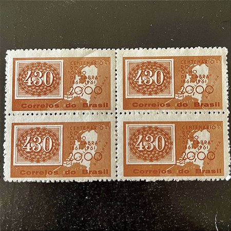 Quadra de Selos Comemorativos do Brasil - Centenario dos Selos Coloridos - 1961 - Novo - ref.2626