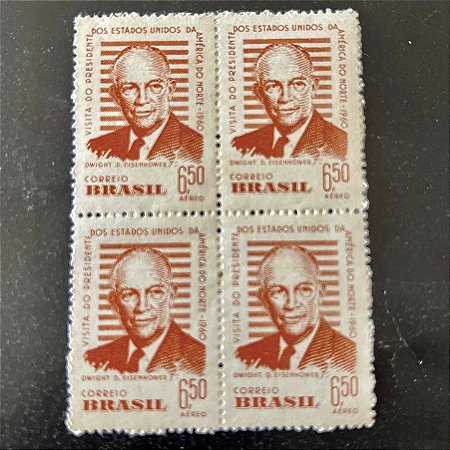 Quadra de Selos Comemorativos do Brasil -Visita do Presidente dos Estado Unidos Dwight David Eisenhower - 1960 - Novo - ref.2643