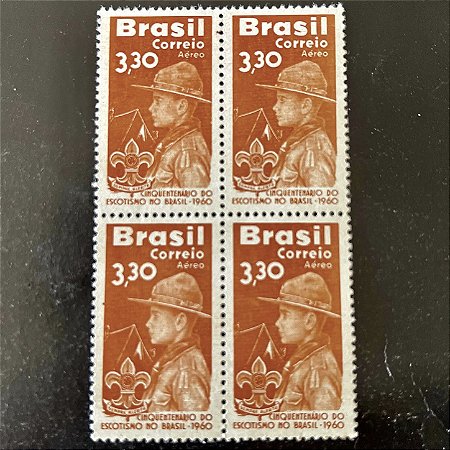 Quadra de Selos Comemorativos do Brasil -Cinquentenario da Criação do Escotismo no Brasil - 1960 - Novo - ref.2645