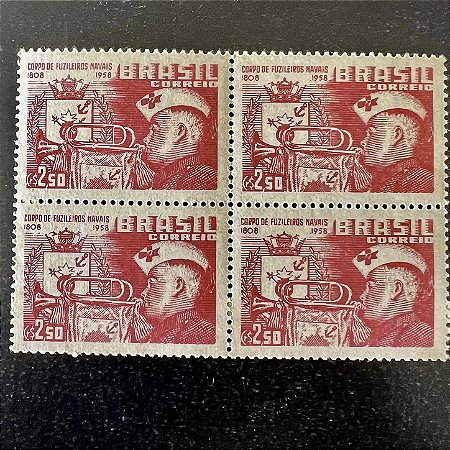Quadra de Selos Comemorativos do Brasil - 150 Anos da Criação do Corpo de Fuzileiros Navais - 1958 - Novo - ref.2663